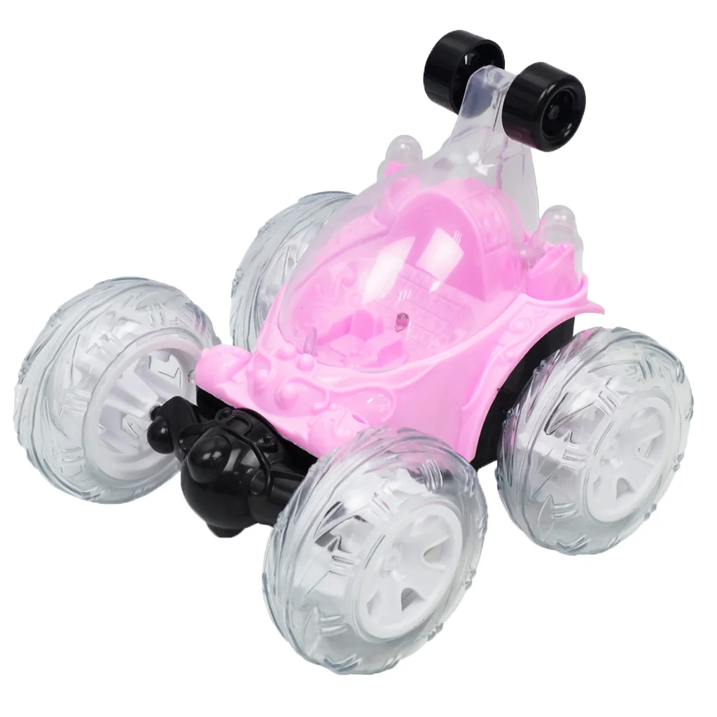 Fun Acrobatic Stunt RC Car, Radio-Controlled Rechargeable Vehicle with Flashing LED Lights & Music Switch Toy Kids Pink