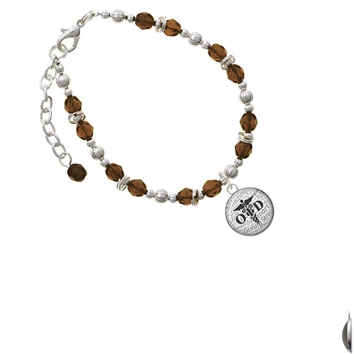Silvertone Domed Black OTD Brown Beaded Bracelet