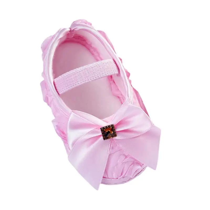 Обувь для маленьких девочек с цветами и бантом; 11 см, 12 см, 13 см; весенне-Осенняя детская обувь; обувь для первых шагов - Цвет: Розовый