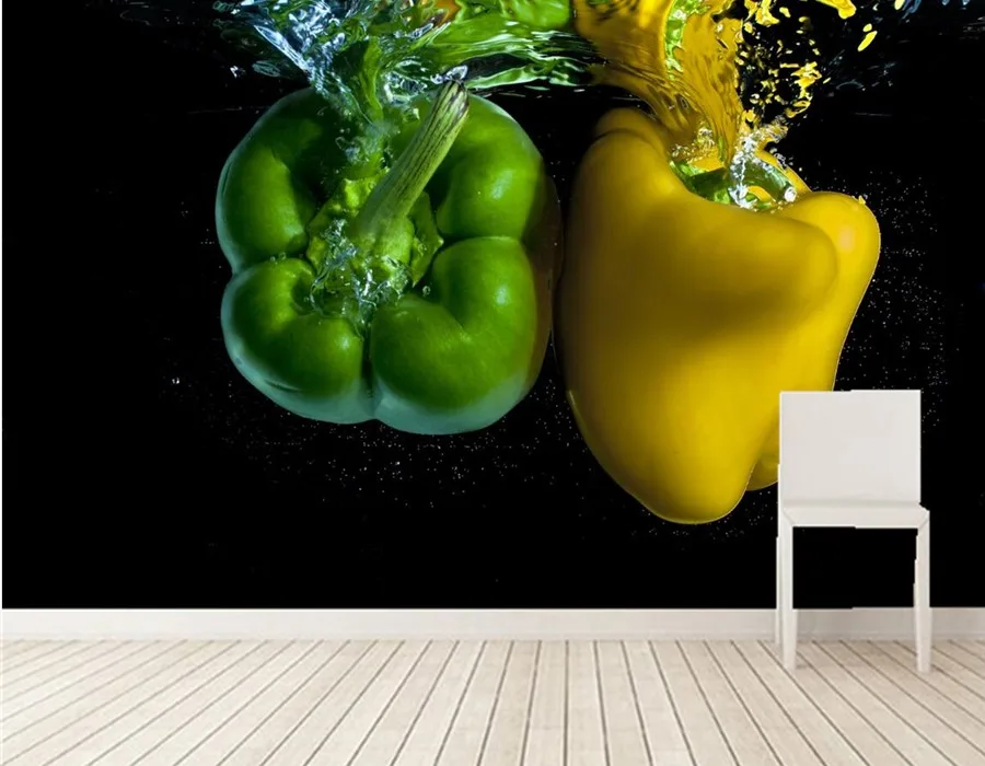 

Custom 3d embossed wallpaper,Pepper Water Two Green Yellow Food wallpapers,restaurant living room tv sofa wall kitchen 3d mural