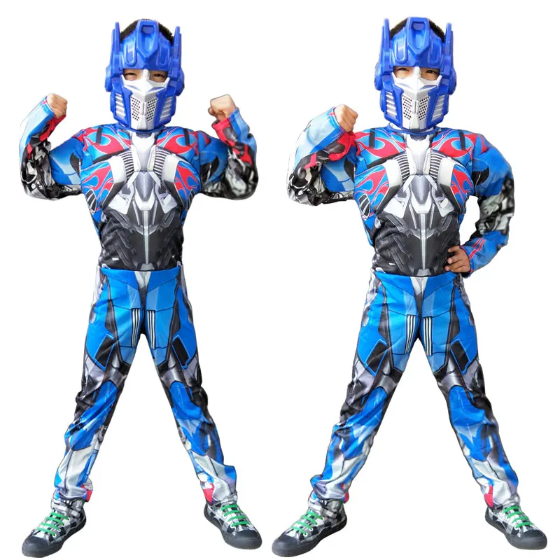 Kids Cosplay Transformers Costume+Mask Muscle Style Bumble Bee Optimus Prime COS