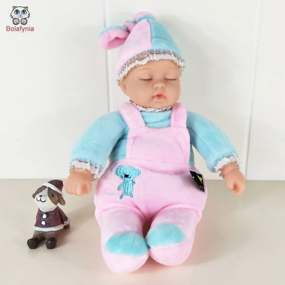 Children Plush Stuffed Toy Sleep Baby With Blue Clothes Doll Birthday Gift