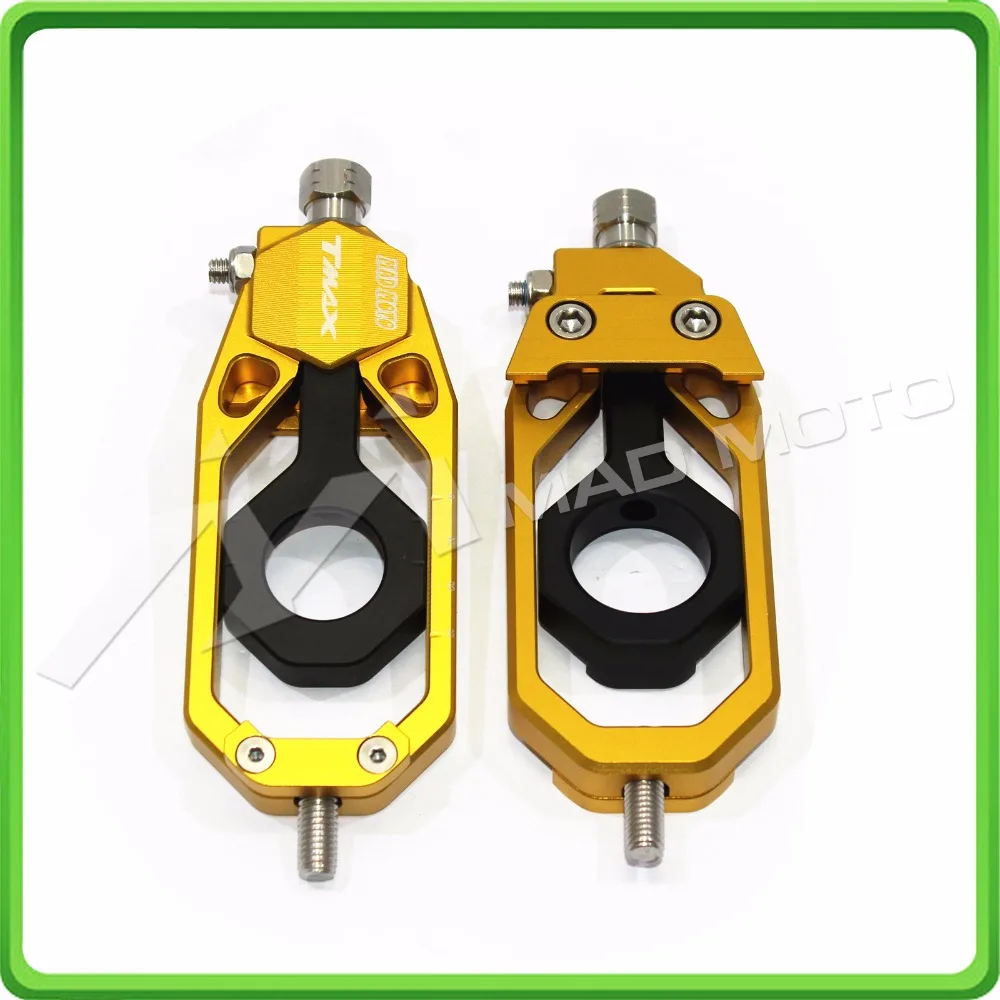 Aluminum motorcycle Chain Tensioner Adjuster fit for YAMAHA T MAX 530 TMAX 530 T-MAX 530 2012 2013 2014 2015 2016 Gold & Black (8)