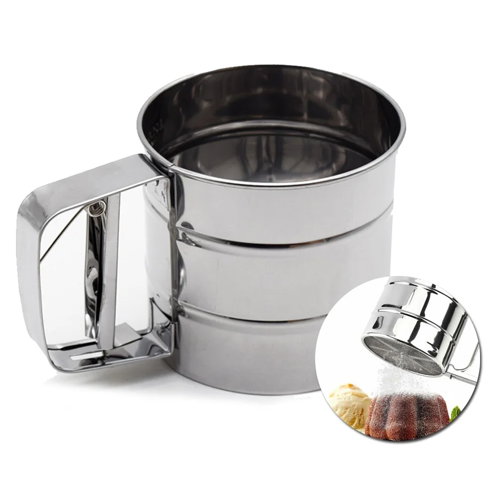 

Decorating Sifter Pastry Shaker Semi Automatic Strainer Flour Sieve Handheld Kitchen Accessories Stainless Steel Cup