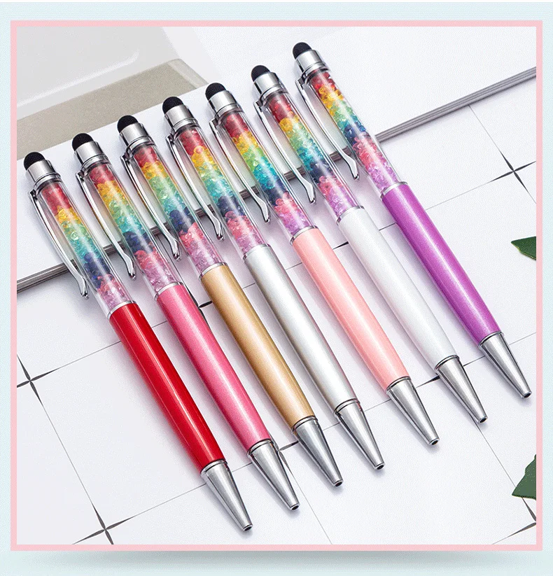 

50pcs Kawaii Crystal Ballpoint Pen Fashion Girl rainbow Crystal Metal Novelty Stylus Touch Pens for School Office Supplies bulk