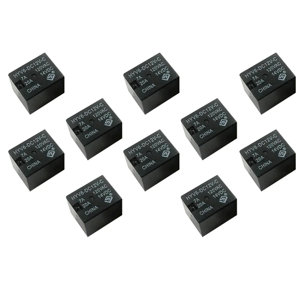 10Pcs Subminiature General Power Relay 12V DC 5 Pin Sealed Relays for Automobile - 7A 120VAC - 20A 14VDC