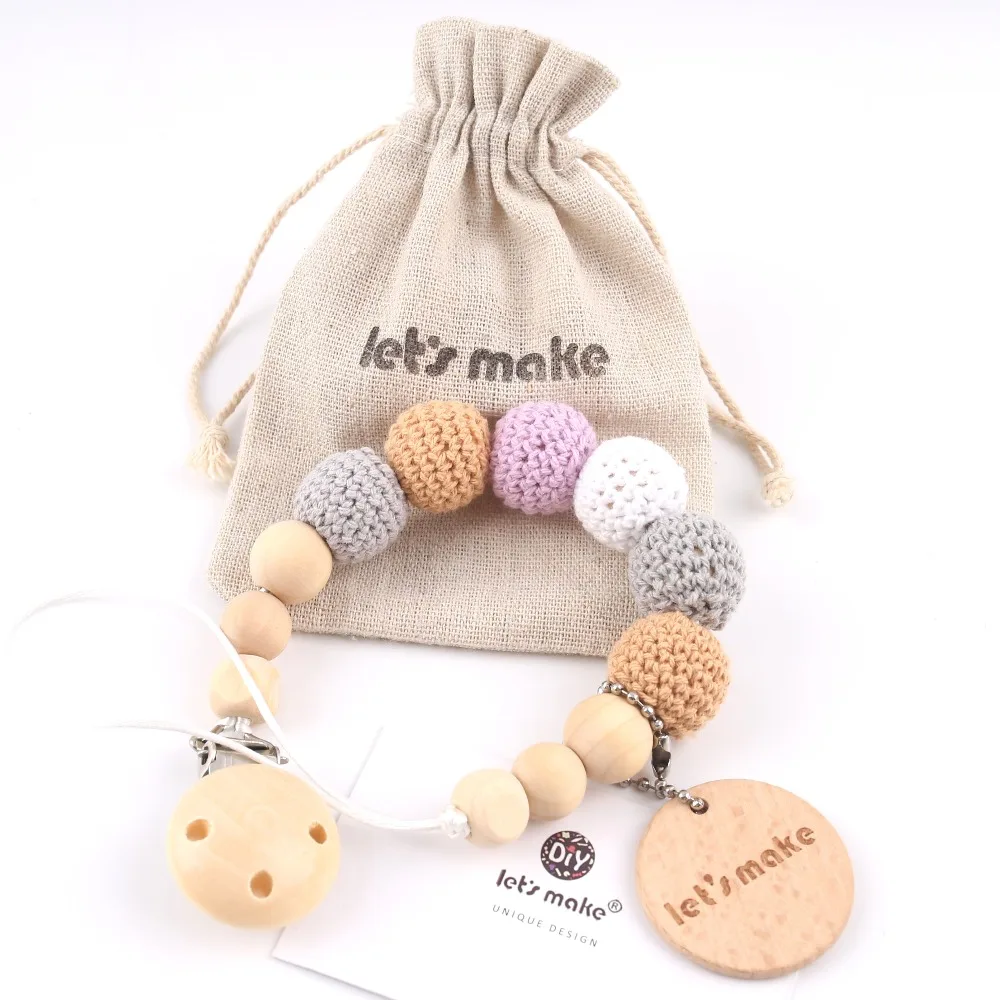 

Let's Make Baby Teether 1PC Pacifier Chain With Ba Crochet Beads BPA Free Wooden Teething Toys for infants Teething Accessories