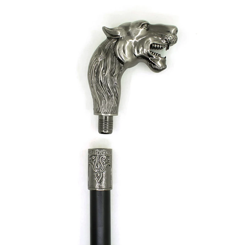 Moda León bastón elegante hombres cabeza de lobo bastones Vintage Metal caña manos libres Crutch hombre bastones Crutch para los hombres - 4