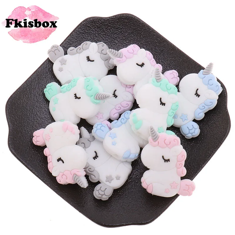 20pc Unicorn Silicone Animal Teether Beads Bpa Free Baby Teething Necklace Diy Chewable Denticion Jewelry Nursing Pacifier Chain bopoobo 10pc baby nursing teething crochet beads chewable beads diy jewelry nursing accessories gehaakte toy baby teether 16mm