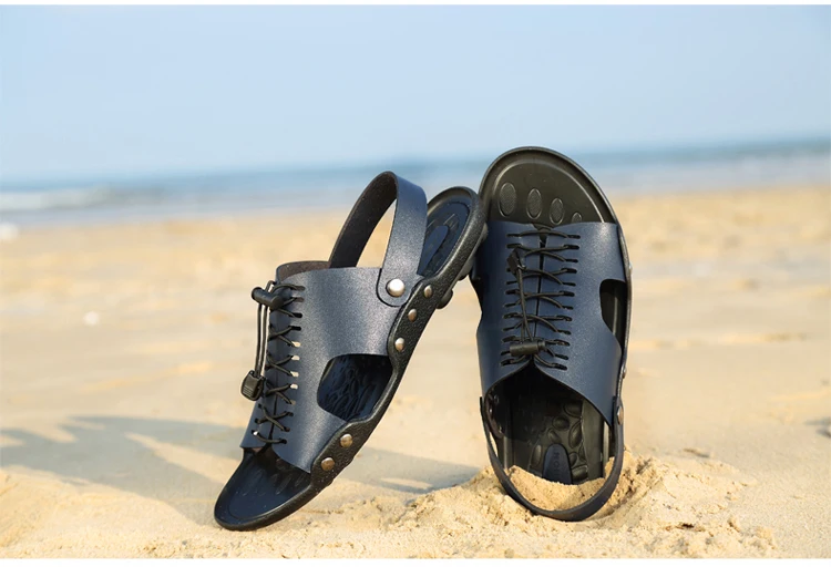 Летние мужские сандалии; кожаные пляжные сандалии на плоской подошве в винтажном стиле; мужские шлепанцы-гладиаторы; Летняя обувь; вьетнамки
