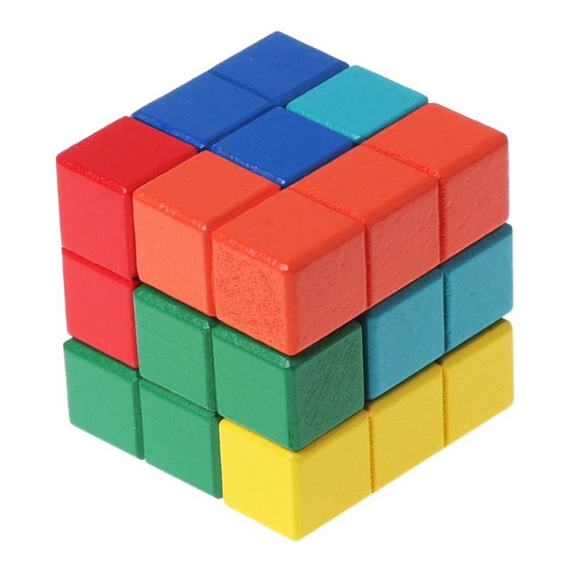 Novelty Toys Tetris Magic Cube Multi-color 3D Wooden Puzzle Educational Brain Teaser Game IQ Tester Kids Gifts