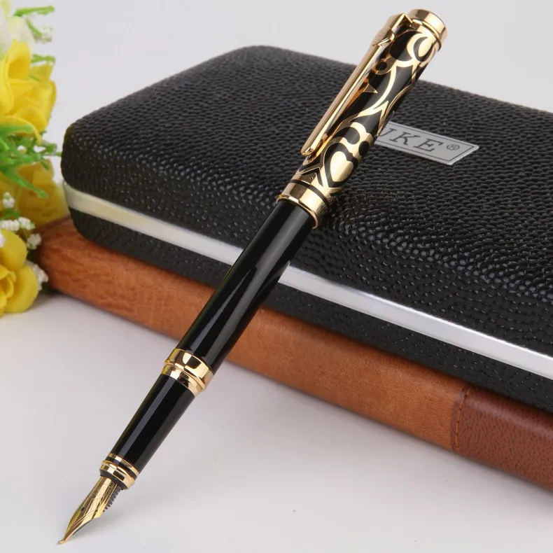 Акция Канцтовары Duke роскошный черный и золотой изогнутый кончик каллиграфия ручка с 0,8 мм перо металлические чернила подарочные ручки для рисования