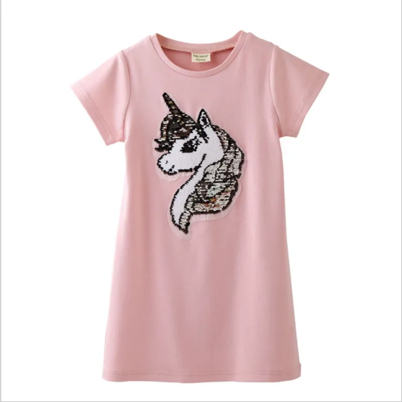 

new style cute girl dress change face magic discoloration sequin unicorn cartoon paillettes dresses for girls gifts 2-8 years