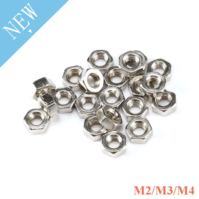 

100pcs/lot Metric thread DIN934 M2 M2.5 M3 M4 M5 Steel Hex Nuts