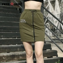 Летние Для женщин юбки хлопок тонкий для похудения Армейский зеленый короткая юбка женская середины талии Повседневное с талии веревкой юбки GK-9705A