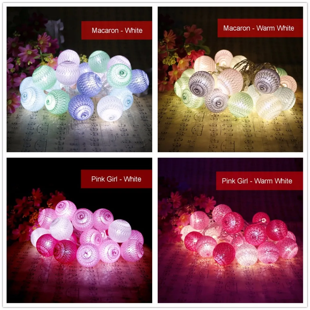 Macaron Led Light string 20Leds Holiday lights 3.5cm Cotton Ball 2.2 Meter Garland Christmas Wedding Decoration Warm White IQ