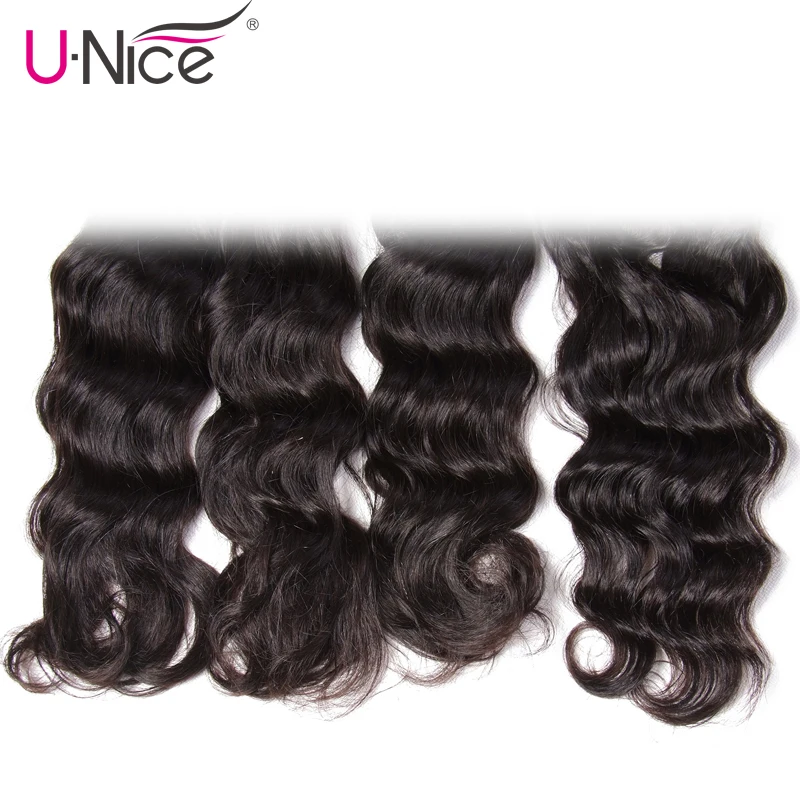 Волосы UNICE индийские натуральные волнистые 3 пучка с закрытием человеческих волос Плетение 4 пучки волосы Remy наращивание натуральный цвет