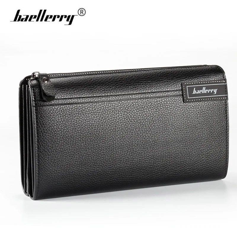 

Baellerry Men's Wallet Business Zipper Clutch Card Wallet Genuine Leather Long Purse Phone Bag Huge Capacity Design Money Wallet
