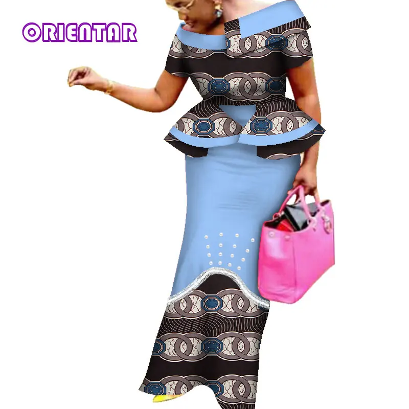 Элегантное женское платье в африканском стиле, модное платье с коротким рукавом и высокой талией, длинное платье макси с принтом в африканском стиле, хлопковое женское платье WY4531