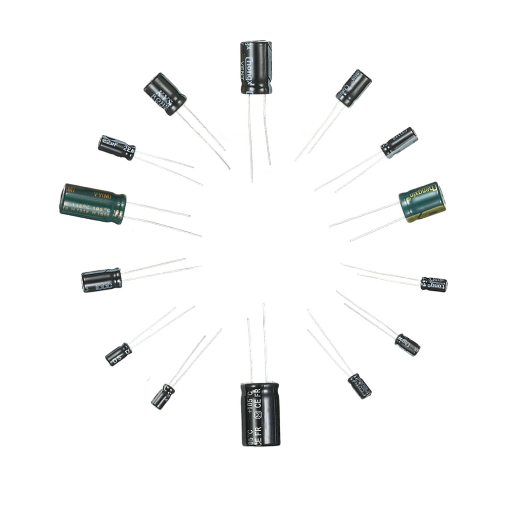 120 шт 15 значений комплект конденсаторов 1-2200 мкФ с алюминиевой крышкой, 50В, электролитные конденсаторы, набор сортированных электронный Компоненты комплект