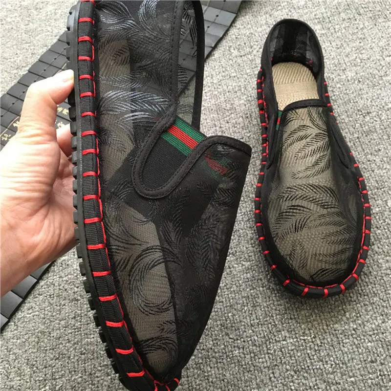 

2019 Handmade Cloth Casual Shoes Summer Hollow Mesh Air Conditioning Transparent Mesh Shoes Breathable Wear Casual Shoes
