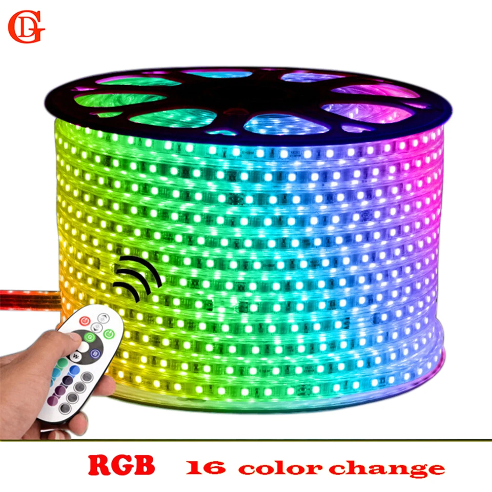 

17m 18m 19m SMD 5050 RGB LED Strip 220v Waterproof Led Lights IP65 Led Verlichting Neon Light Tiras Bande + IR Remote Control