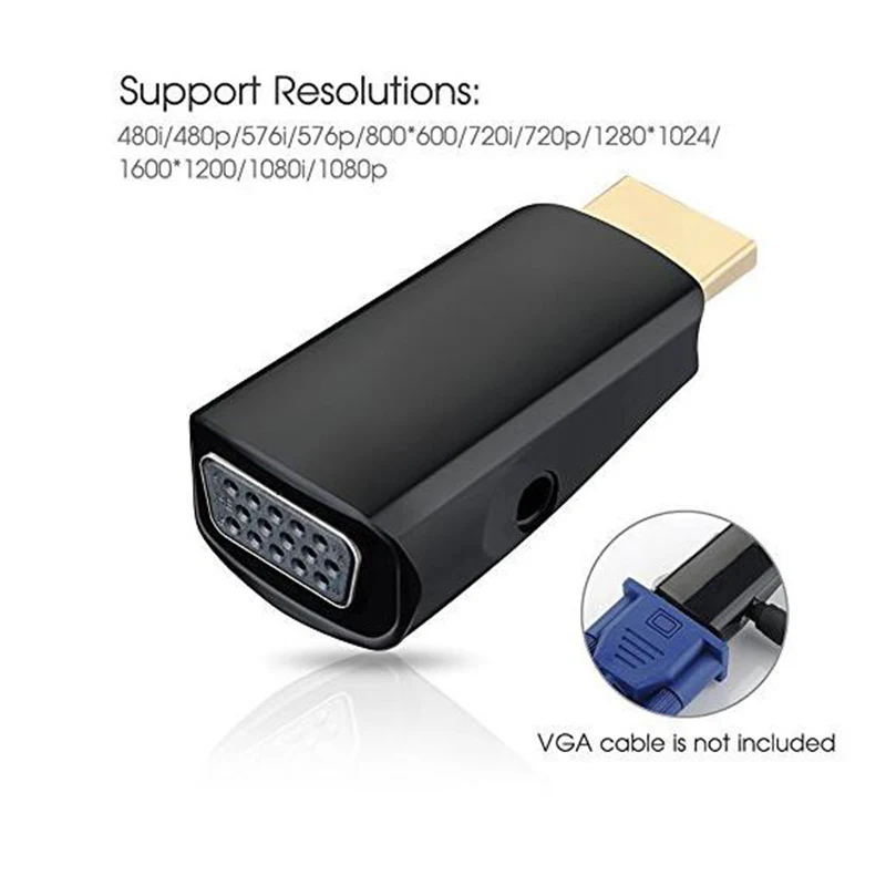 Адаптер MOONBIFFY HDMI в VGA кабель конвертер с аудиокабелем поддержка HD 1080P для ПК
