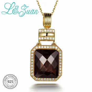 

L&zuan Natural 9.87ct Smoky Crystal Trendy Rectangula Pendant & 925 Silver Necklace Sterling Silver Jewelry Choker Necklace
