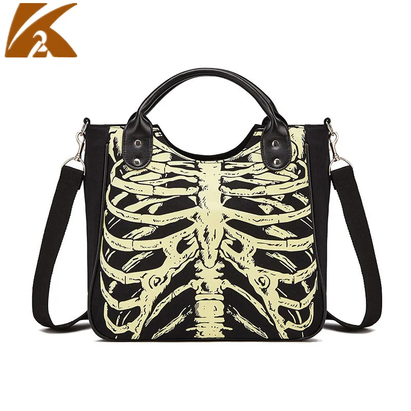 

KVKY Halloween Skeleton Bones Skulls Bags Handbags Women Rock Designers Ladies Casual Totes Woman Punk Hand Bags Fashion Handbag