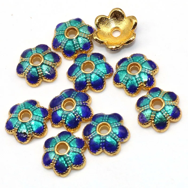 

8mm Golden copper Plated Beads Flowers Bead Caps Metal Alloy Enamel Cloisonne Diy accessories for Women bracelet Jewelry Making