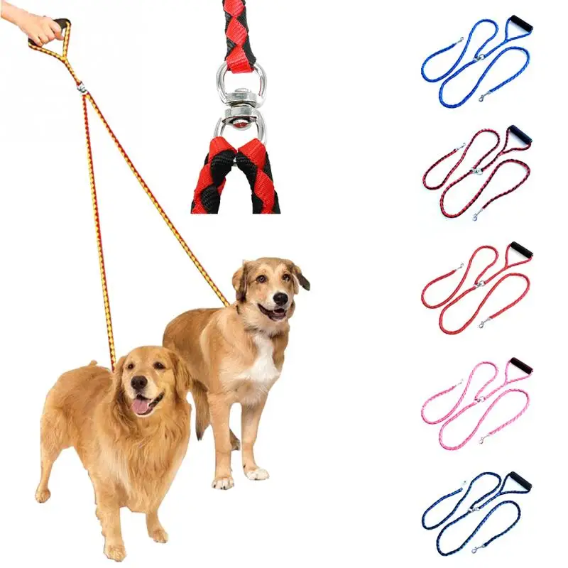 Double Dog Leash for Two Dogs 140cm Braided Tangle Free Dual Leash