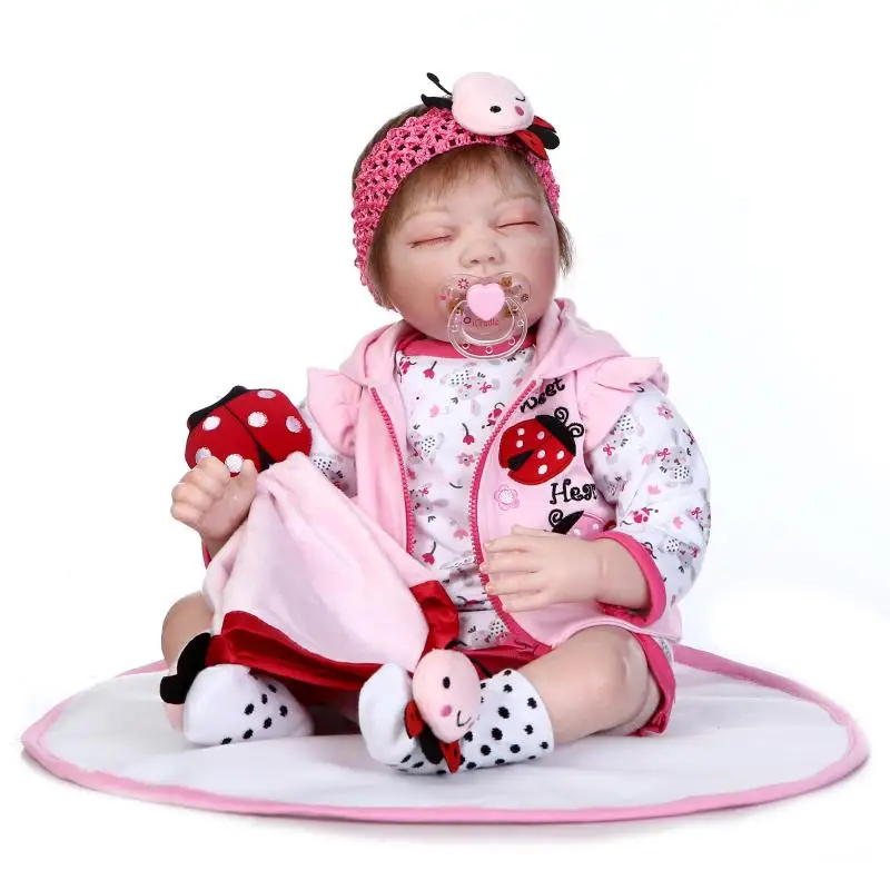 

Nicery 20-22inch 50-55cm Bebe Reborn Doll Soft Silicone Boy Girl Toy Reborn Baby Doll Gift for Child Red Ladybird Closed Eyes