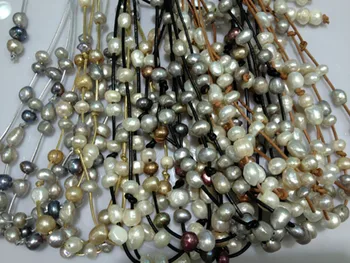 

Wholesale Natural Fresh Water Pearl Necklace With Leather Baroque Casual Multilayer Free Shipping Mix Order