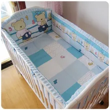 Promotion! 6PCS Bear cot bedding set, crib sets,cute pattern,100% cotton baby bedding sets (bumper+sheet+pillow cover)