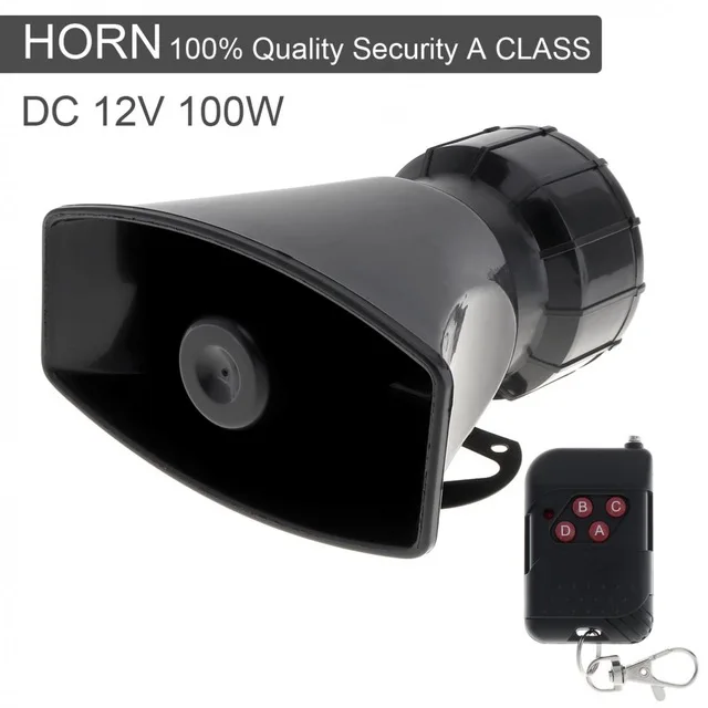 

DC12V 100W 7 Sound Loud Car Warning Alarm Police Fire Siren Horn Speaker with Black Wireless Remote Controller