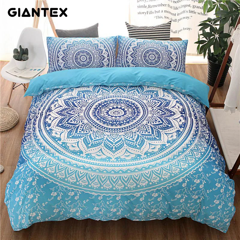 

GIANTEX 3 Pcs Bohemian Style Flower Print Bedding Set Pillowcase Duvet Cover Set Queen Size Home Textile 40