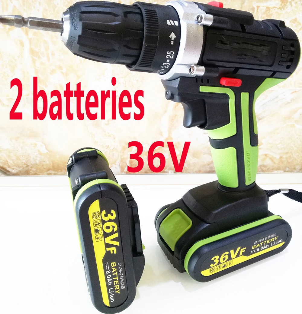 

25-speed Torque Double Speed 36V 8000mAh 2 batteries Brushless Cordless Electric Drill Screwdriver Hammer LED lighting