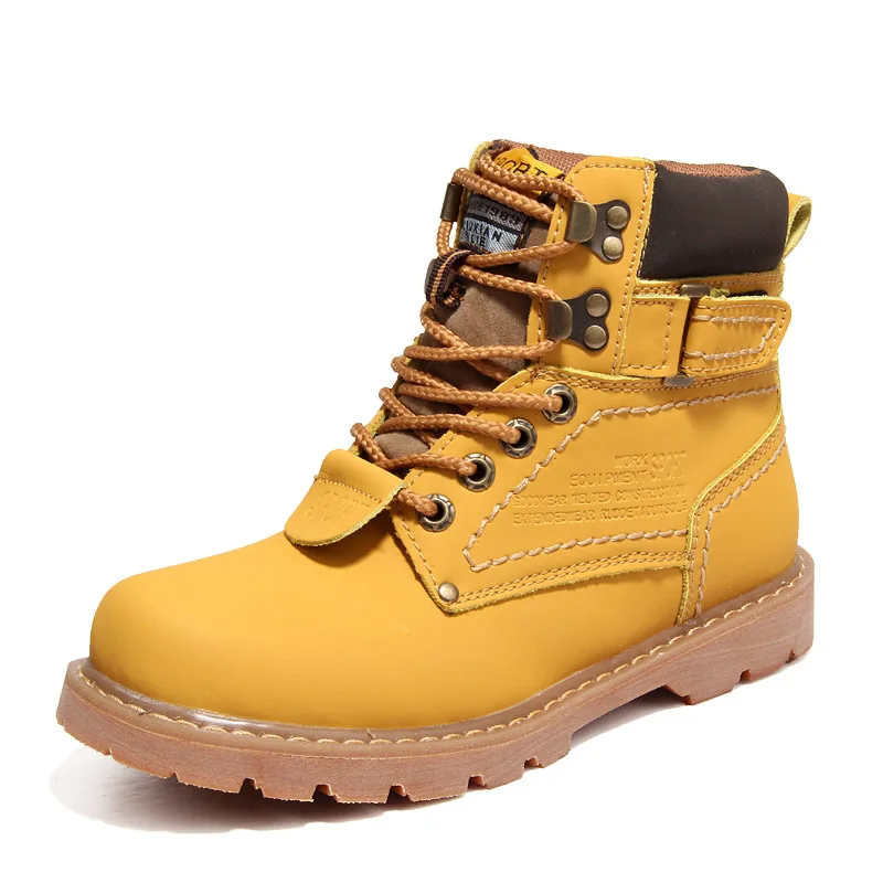 Мужские ботинки; высококачественные теплые зимние ботинки на меху; кожаная обувь для работы; модные зимние ботильоны; Мужская обувь; сезон осень; botas Hombre - Цвет: Yellow