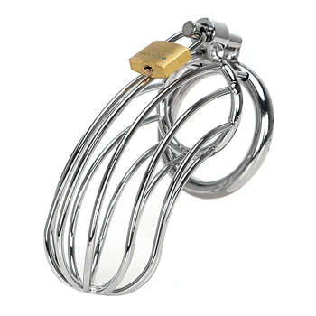OLO Adult Games Stainless Steel Cock Cage Lockable Sex Toys for Men Penis Cock Ring Sleeve Lock Male Chastity Device 3