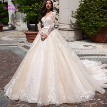 Fmogl свадебное платье трапециевидной формы с длинным рукавом и аппликацией, модное винтажное свадебное платье с овальным вырезом и пуговицами, Vestido de Noiva размера плюс