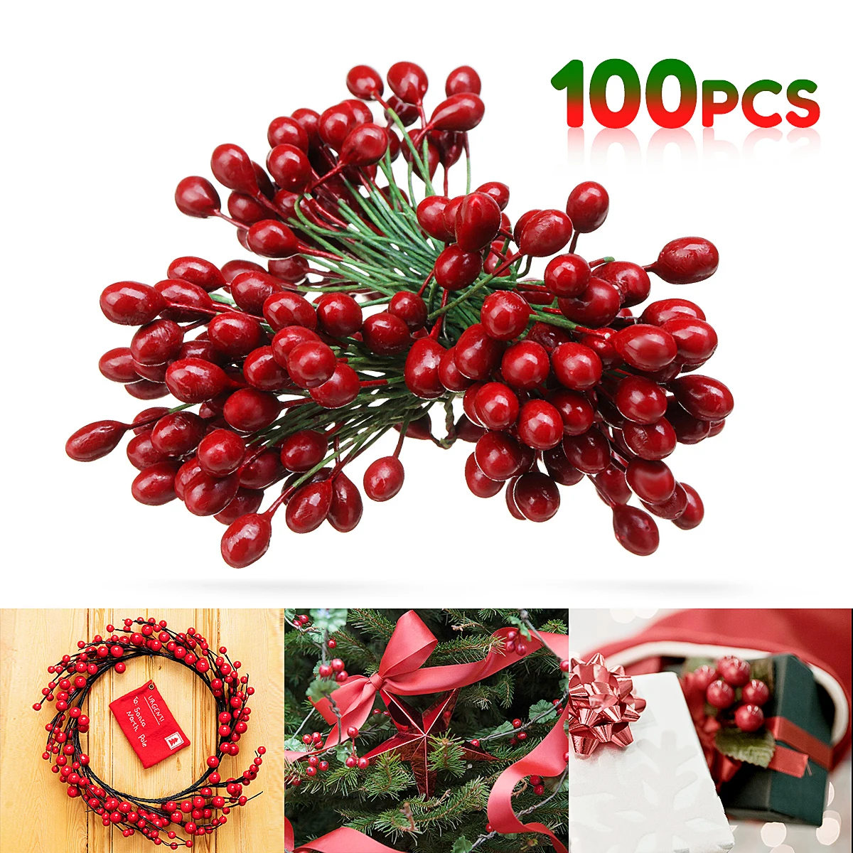 Hot Sale 100pcs Artificial Red Holly Berry Berries 8mm Home Garland