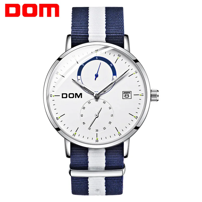 DOM мужские s часы лучший бренд класса люкс многофункциональные мужские спортивные кварцевые часы водонепроницаемый нейлоновый ремень бизнес часы наручные часы для мужчин - Цвет: Nylon White