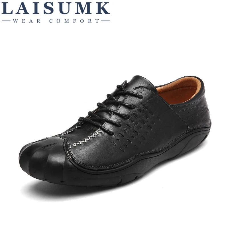 

LAISUMK Brand Flats New Arrival Casual Men Genuine Leather Loafers Shoes Plus size 38-44 Handmade Moccasins Shoes