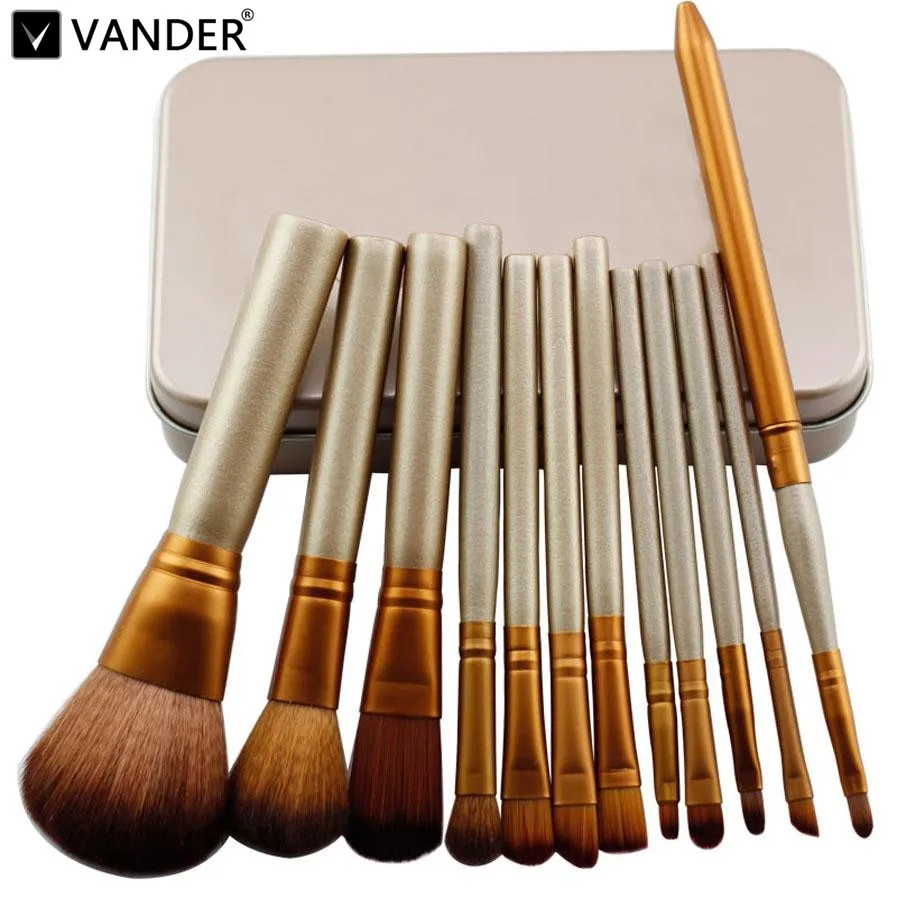 

Vander Professional 12PCS Gold Cosmetic Facial Make up Face Brush Tools Makeup Brushes Set Kit Pincel Maquiagem With Retail Box