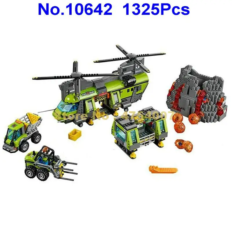 

10642 1325pcs city volcano heavy-lift helicopter explorer scientist bela 8 figures building block 60125 Toy