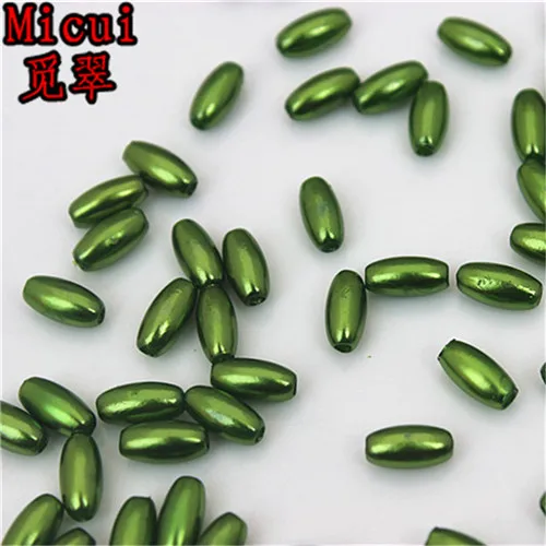Micui 200pcs/lot 4*8mm Oval Shape Imitation Pearls Beads Crafts Decoration for DIY Bracelets Necklaces clothing Making MC539 - Цвет: Green