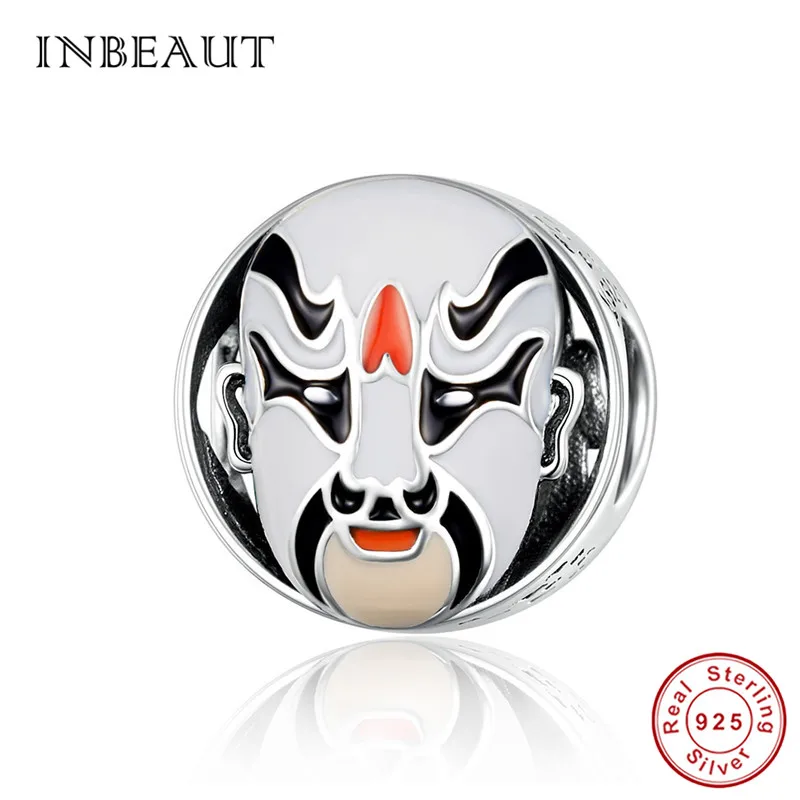 

INBEAUT 100% Real 925 Sterling Silver Peking Opera General Face Charms Round Enamel Character Beads fit Pandora Bracelet Gift