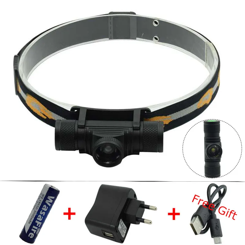 Светодиодный налобный фонарь USB XM L2 фар Водонепроницаемый фонарик на голову Zoom