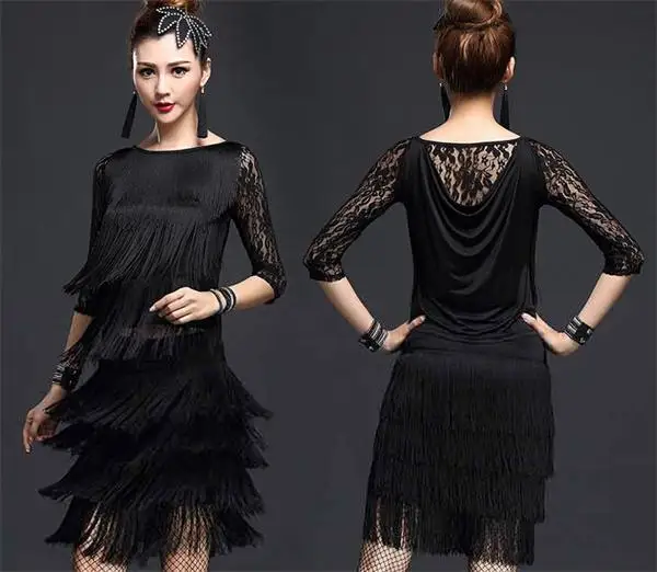 Платье для латинских танцев, женская танцевальная одежда для девушек, Regata Feminina Roupa De Ginastica Vestido De Baile, танцевальный костюм для латиноамериканских танцев, стиль - Цвет: Black