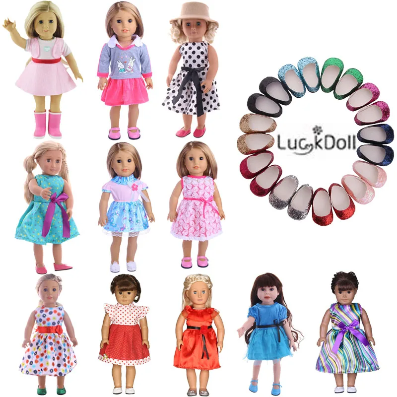 LUCKDOLL Cute Princess Dress Fit 18 Inch American 43cm Baby Doll Clothes Accessories,Girls Toys,Generation,Gift